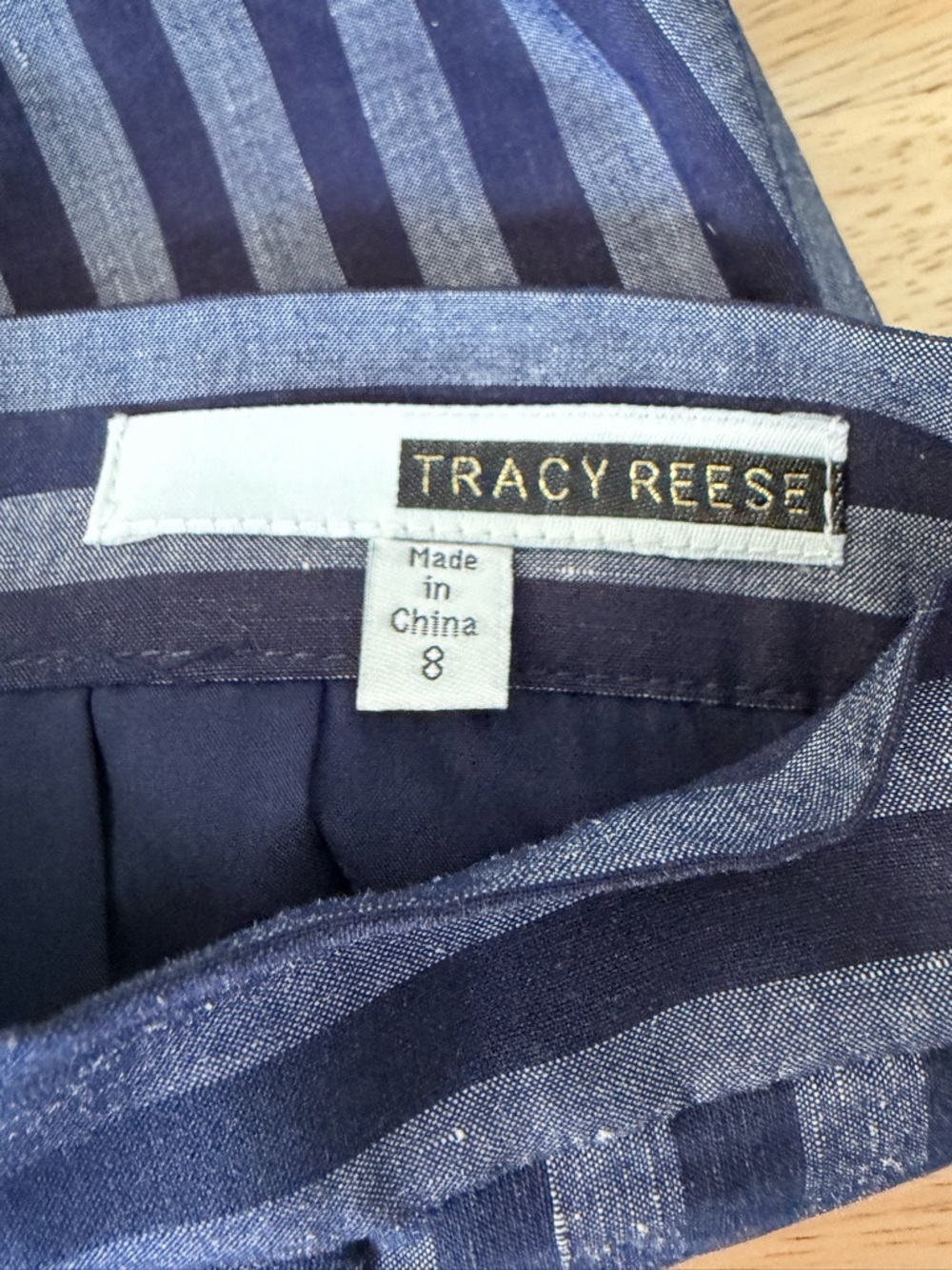 Tracy Reese Navy Blue Directional Stripe Midi Skirt Size 8 39658 - Picture 10 of 12